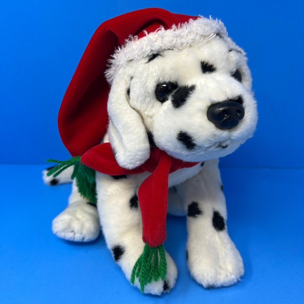 Ty Beanie Buddies Dalmatian 12 Inch White Black Christmas Santa Hat Scarf Dog